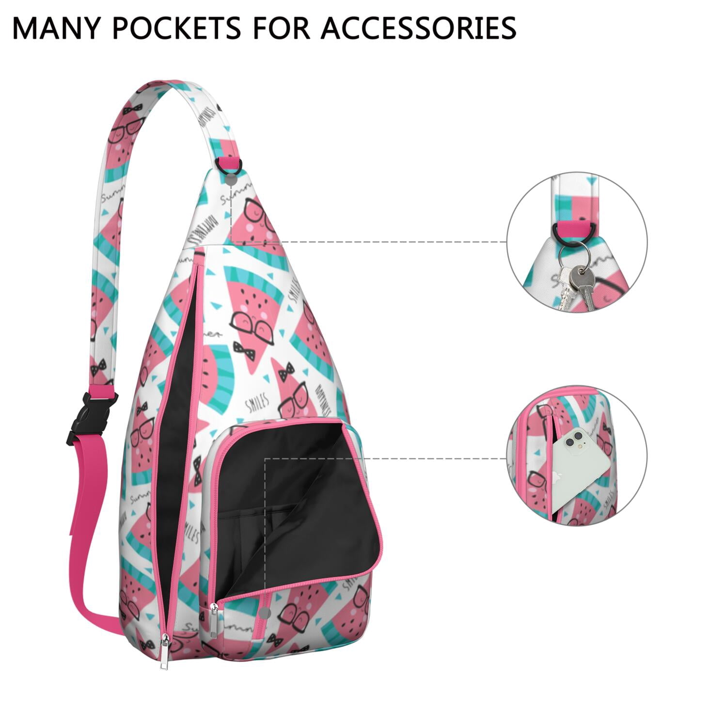 Summer Fresh Watermelon Print Sling Bag – Tear-resistant Organizer Chest Bag, Unisex Geometric Pattern Bag for Gym, Running and Daily Commute