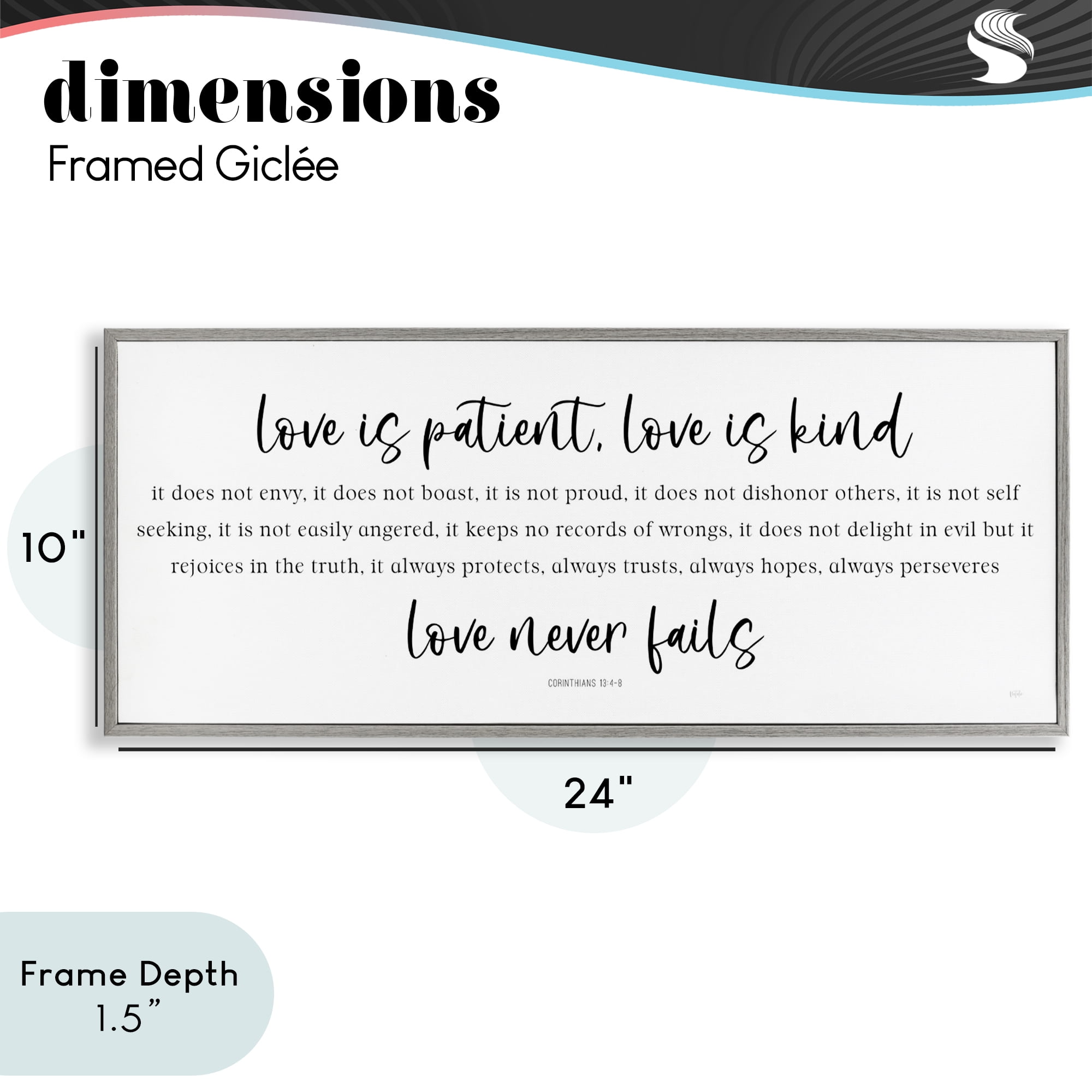 Stupell Industries Love Never Fails Proverb Gray Framed Giclee Art, design by Natalie Carpentieri