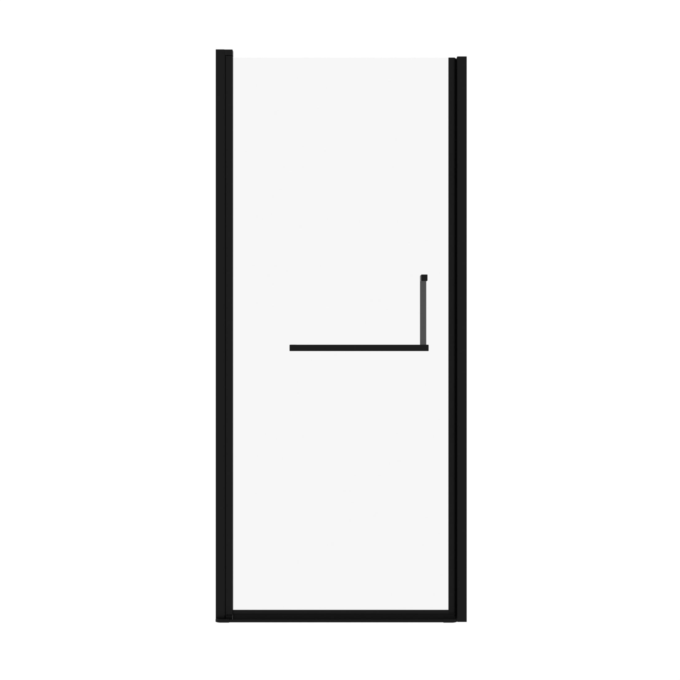 Noble House 33" Semi-Frameless Pivot Shower Door, Tempered Clear Glass, Reversible Adjustable Width, Matte Black