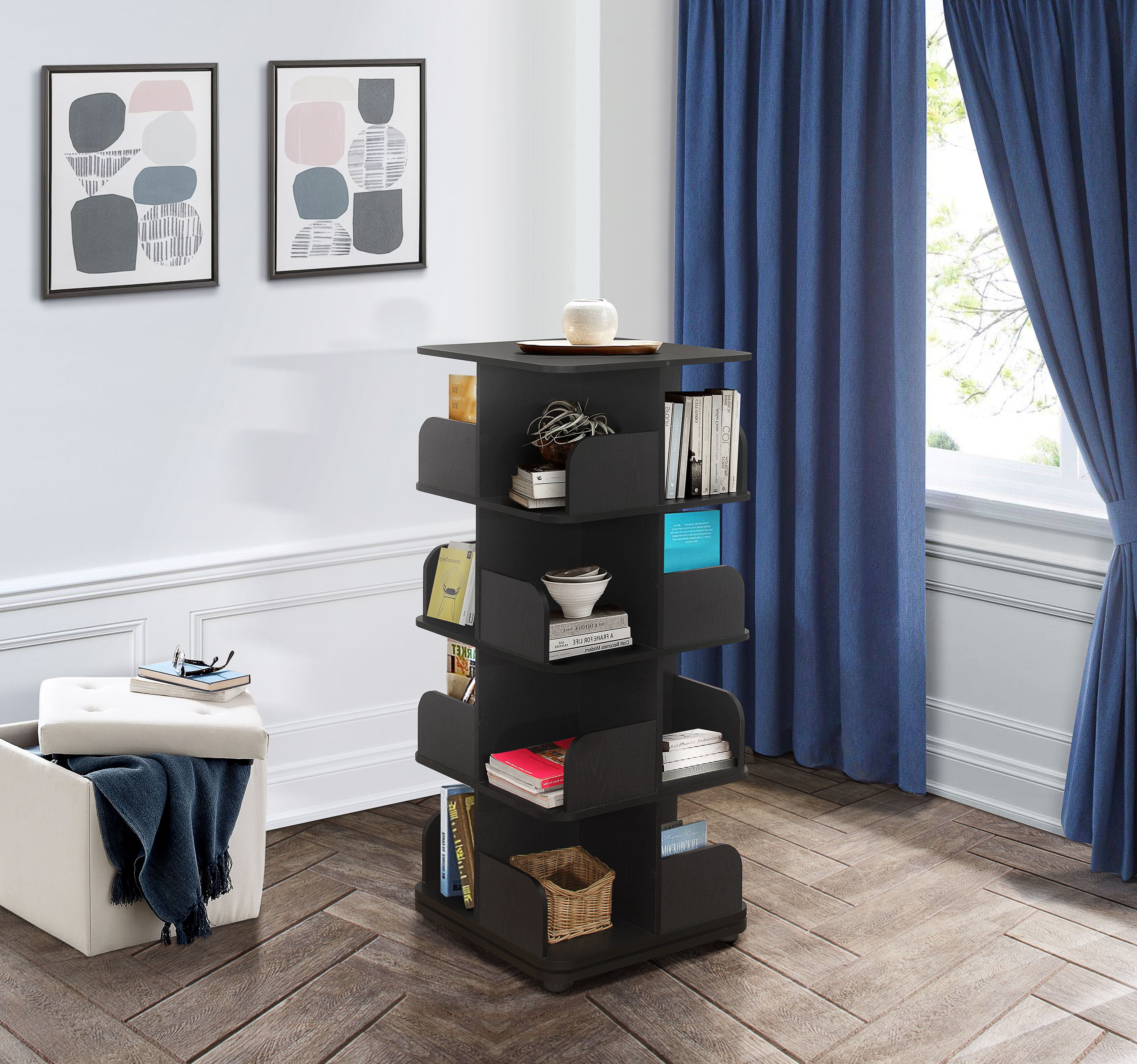 Hartwick 4 Tier Revolving Bookcase Tower Display Unit with 16 Shelves