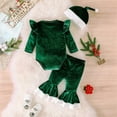 thumbnail image 4 of Atogsazn 3PCS Baby Girl Christmas Outfits Infant Velvet Romper and Flare Leg Pants with Hat Winter Warm Clothes Green 1-2 Years, 4 of 9