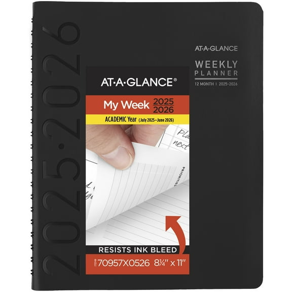 AT-A-GLANCE Contemporary Academic 2025-2026 Weekly Monthly Planner Black Large 8