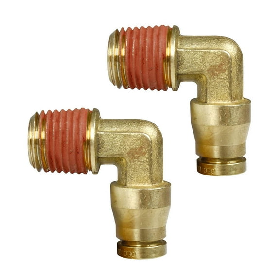 2 Pack 1/4" x 1/4" Push-In x Male NPTF Fixed Elbow Brass Quick Connect Fitting