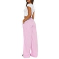 thumbnail image 6 of Women Y2k Striped Pants Stripes Print Straight Wide Leg Lounge Pants Elastic High Waist Striped Trousers with Pockets, 6 of 7