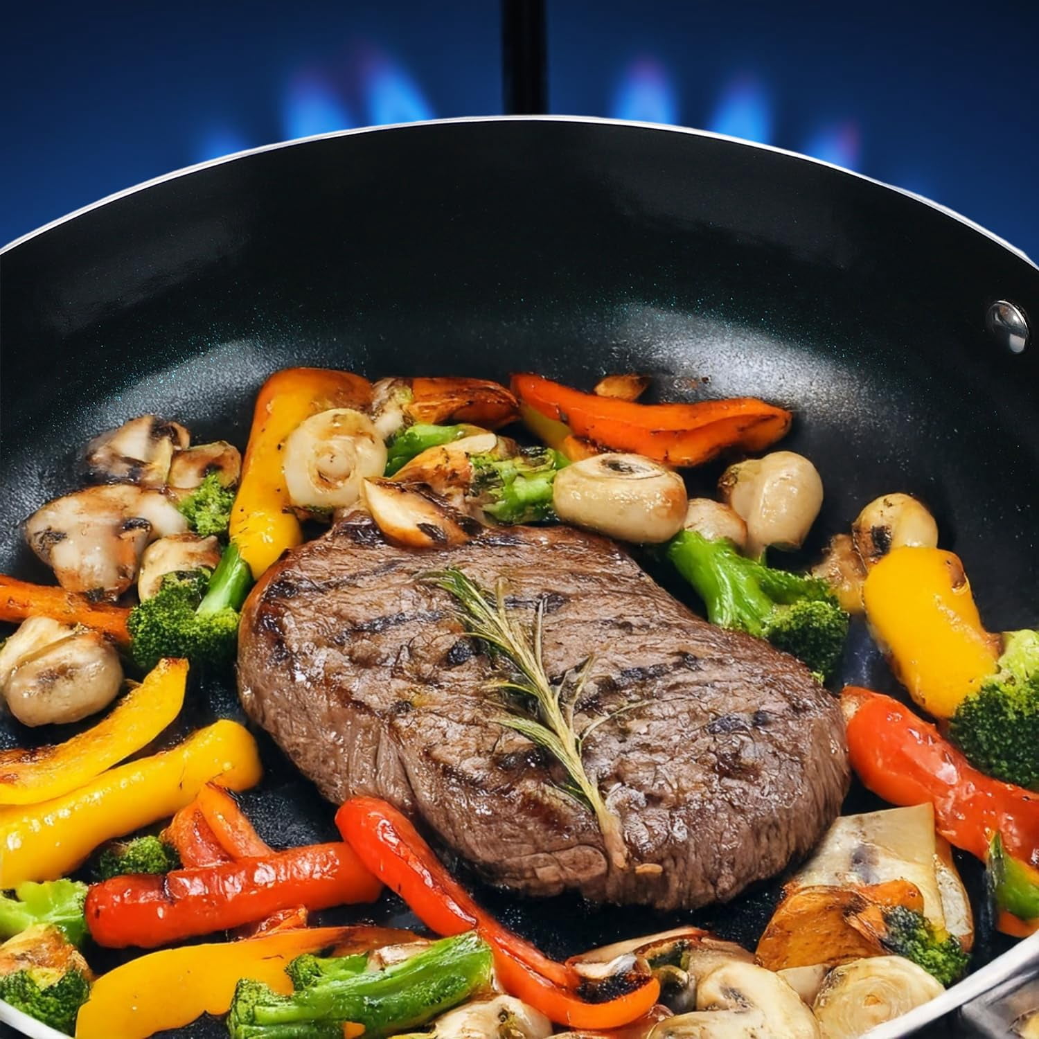 PRIME CUISINE 10.5" Saute Pan with Lid, Non-Stick Blue Diamond Coating, Induction Safe, Soft Touch Handle, 10.5 Inch Frying Pan for Cooking, Dishwasher Safe