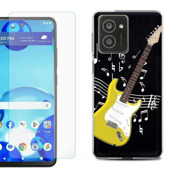 For HMD Vibe Shockproof Phone Case Cover with Tempered Glass Screen Protector, by OneToughShield - Guitar Yellow