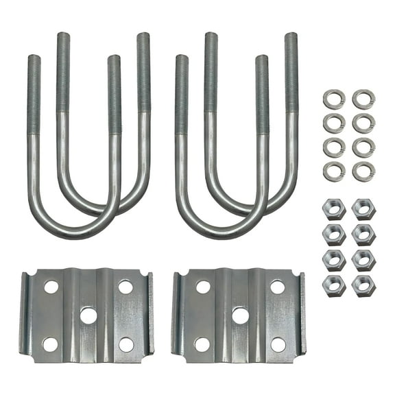 Round U Bolt & Plate Kit for Trailer Axle, Galvanized Zinc, 2-3/8"W x 6-1/4"L - Single Axle