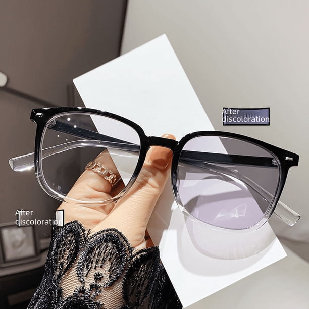 Gafas de miopía que cambian de color para mujer TR90 de color té frío, montura grande, estilo coreano, modernas y antiazules para hombres