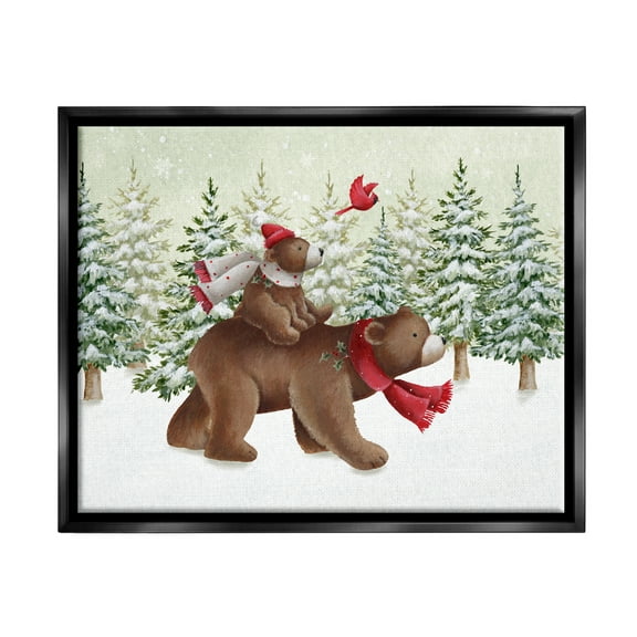 Stupell Industries Bears in Snowy Scene Animals & Insects Painting Black Floater Framed Canvas Art Print Wall Art, 21 x 17