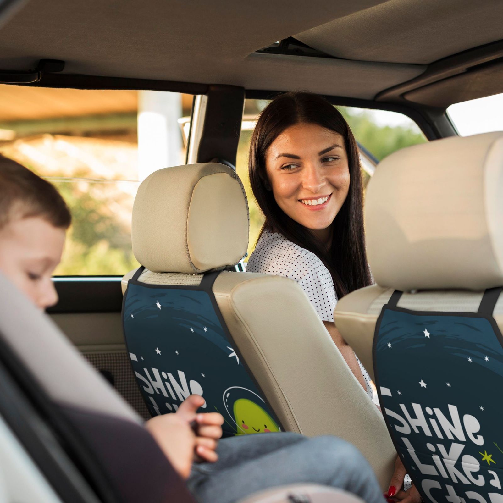 Xecao Avocado in Space1 Pattern Car Seat Back Protector 2 Pack Large Capacity Pocket, Kick Mats Back Seat Protector