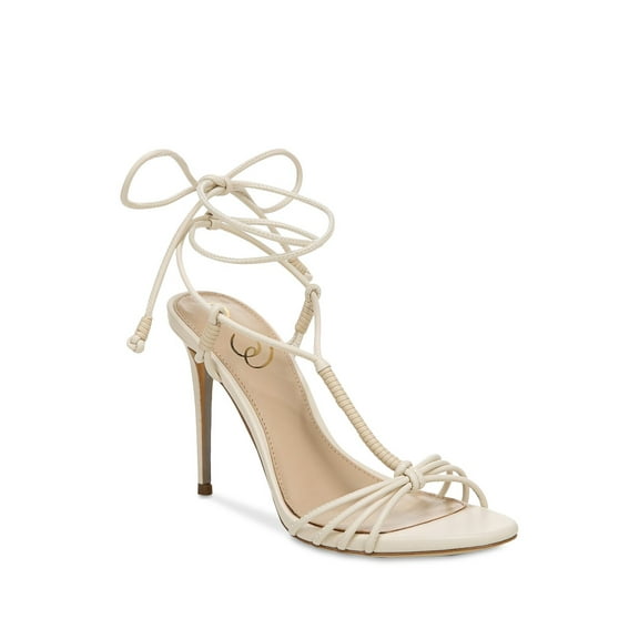 SAM EDELMAN Womens Ivory Strappy Cushioned Safiya Round Toe Stiletto Lace-Up Dress Sandals 8 M