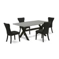 thumbnail image 6 of East West Furniture X697GA124-5 5-Pc Modern Dining Table Set - 4 Modern Dining Chairs and 1 Modern Cement Breakfast Table Top with Button Tufted Chair Back - Wire Brushed Black Finish, 6 of 10