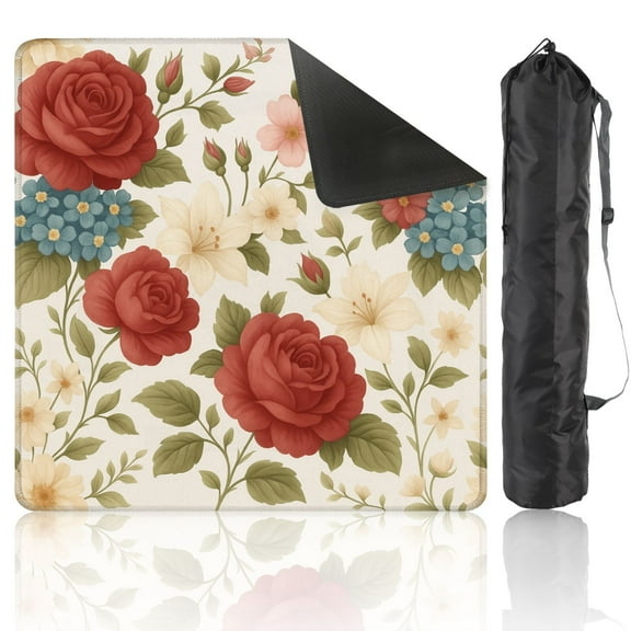 Mahjong Mat 31.5" x 31.5" Intricate Floral red roses plumeria Flower Anti-Slip and Noise Reduction Symmetry Design Mahjong Tiles Table Cover for Dominoes Poker Card Board and Tile Games