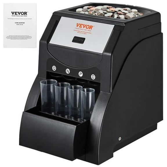 Vevor YBFJJHJSQ4350LBIRV1 USD Coin Sorter Coin Counter Wrapper & Roller 230 Coins 4 Coin Tubes