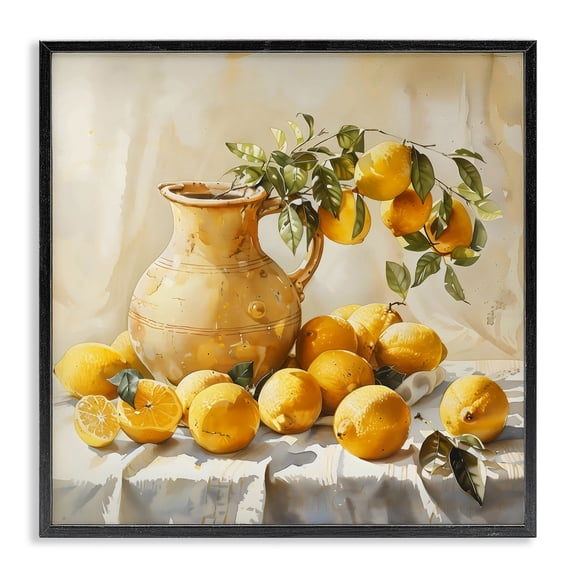 Stupell Industries Traditional Vintage Lemons and Pitcher Black Framed Giclee Art, 12 x 12, by LSR Design Studio