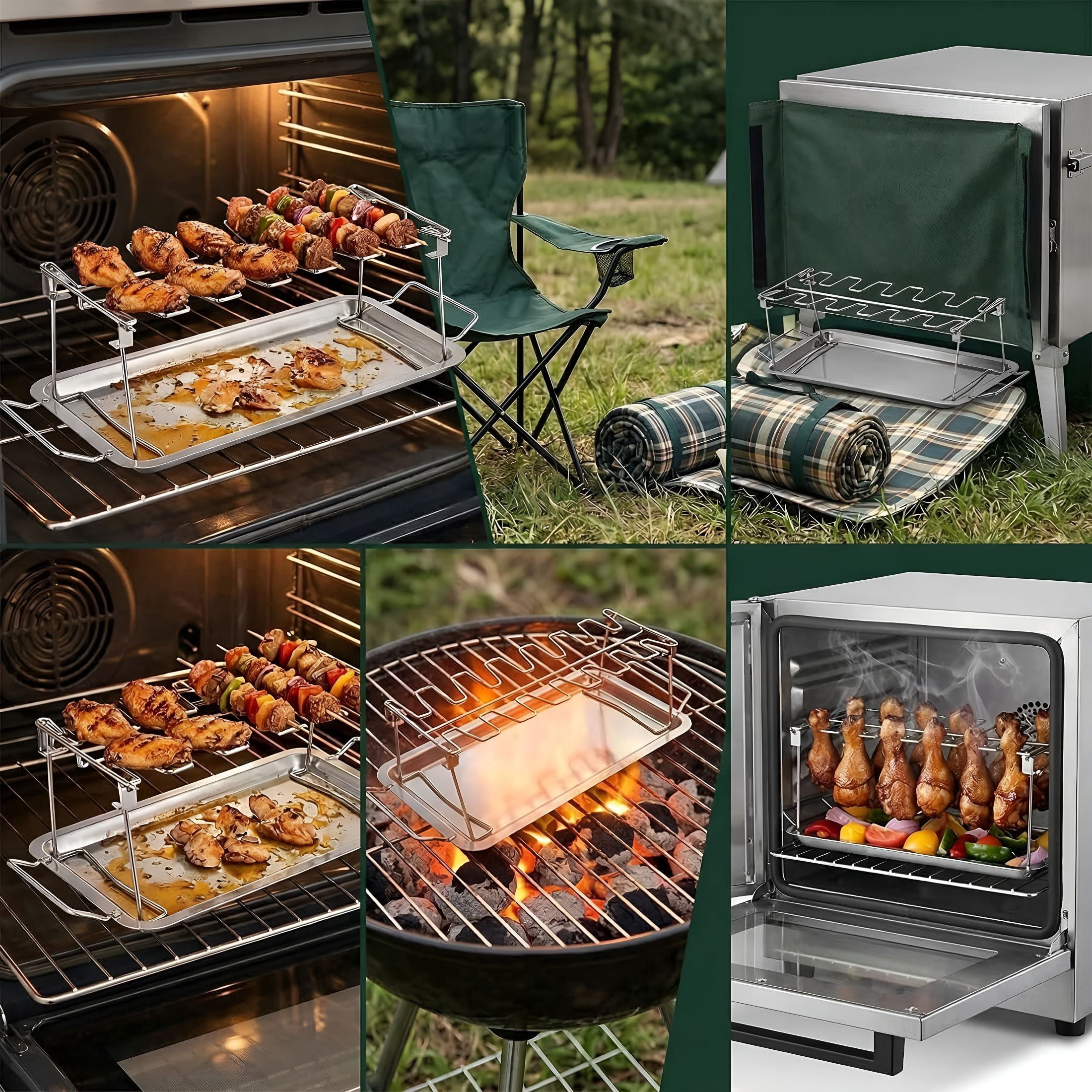 ACDANC Stainless Steel Cooking Roasting Rack with Drip Pan - 14-Slot Holder for Chicken Legs & Wings,for Smoker,Grill,Oven & Bbq
