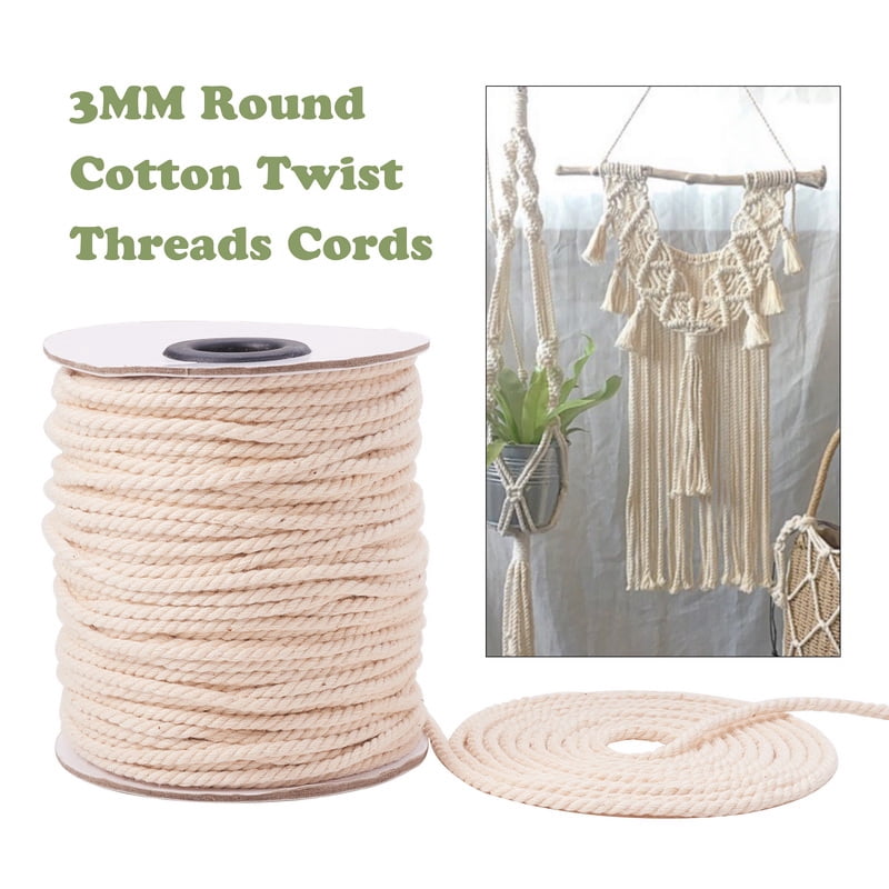 Round Cotton Twist Threads Cords Macrame Cord Light Yellow 3mm about 50yards/roll(150 feet/roll) 3rolls/bag