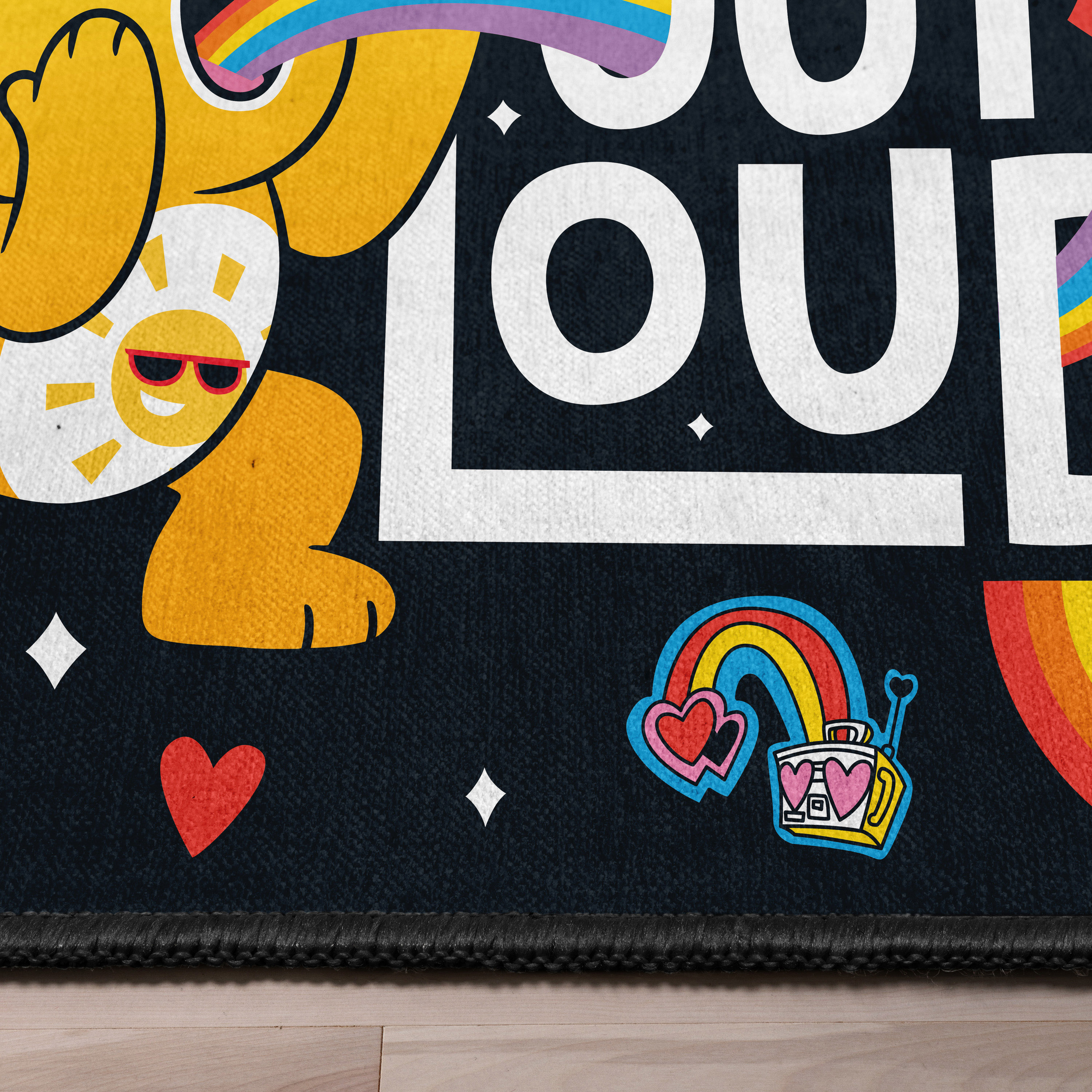 Well Woven Care Bears Care Out Loud Black 5' x 7' Area Rug Easy to Clean - Kid & Pet Friendly Rug Perfect for Playroom Living Room Bedroom