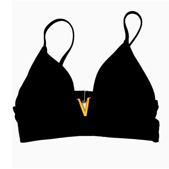 Victoria's Secret Swim V-Hardware Rhinestone Bralette Bikini Swim Top Black Size Small NWT
