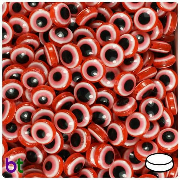 BeadTin Light Red Transparent Evil Eye 10mm Flat Round Resin Beads (100pcs)