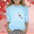 thumbnail image 2 of Kids Girls Valentines Day Shirt 3/4 Sleeve Fashion Letter Print Tee Top Casual Round Neck Oversized Pullover Tops Graphic Tees Summer Clothing Light Blue 3-4 Years, 2 of 4