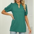 thumbnail image 4 of Homenesgenics Womens Tops under $5 Fashion Women's Casual Solid Color Stand-up V-Neck Short Sleeve Shirts Tops Blouse Green L, 4 of 6