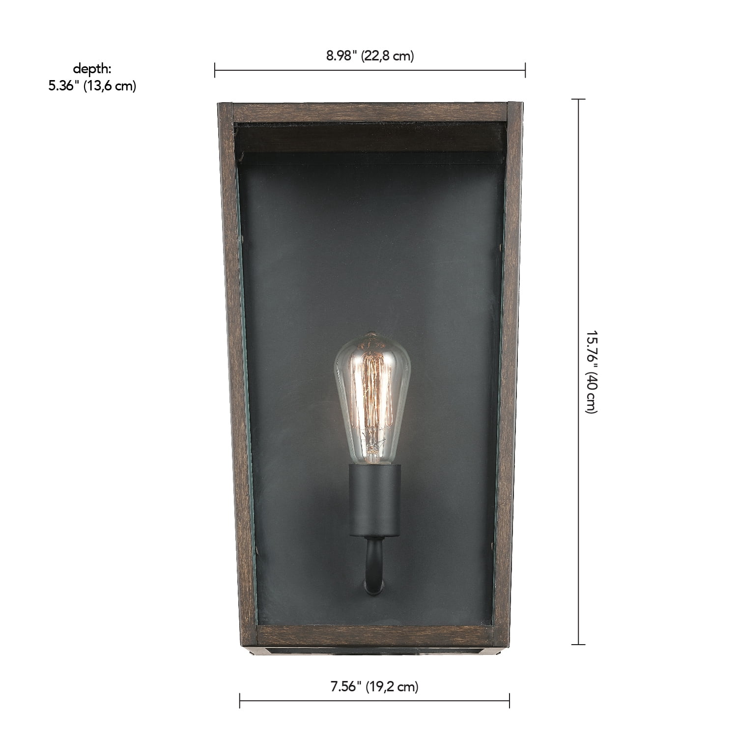 Globe Electric Greer 1-Light Matte Black and Faux Wood Outdoor Wall Sconce with Clear Glass Shade, 44788