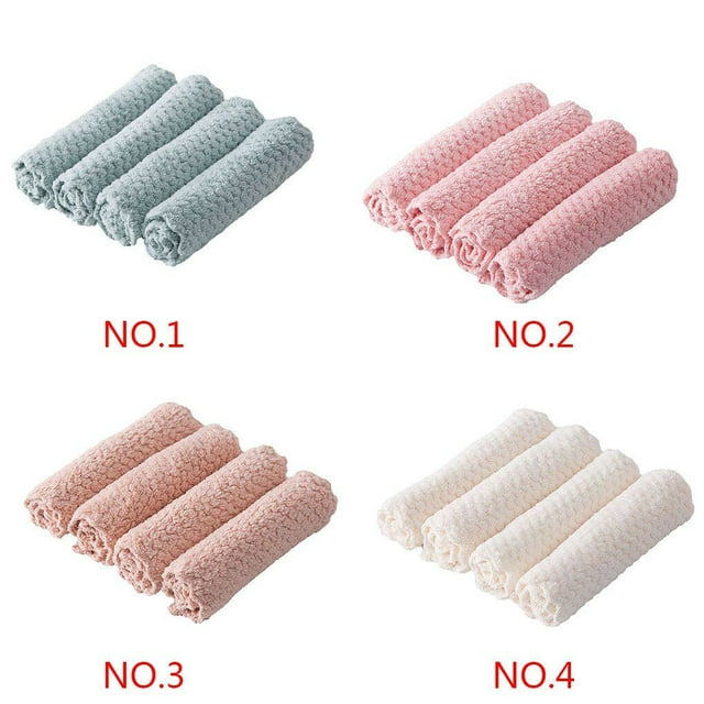 Becaristey 4X Dish Cloth Table Rag Cleaning Tool Washable Kitchen Gadget Long-lasting Exquisite Multipurpose Home Supplies Beige 1Set