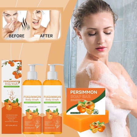potrochi Beauty and Personal Care for Women Persimmon Scented Shower Gel For Body Odor Unisex Multi Part Cleansing Gel 120ml+ Soaps 100gx2