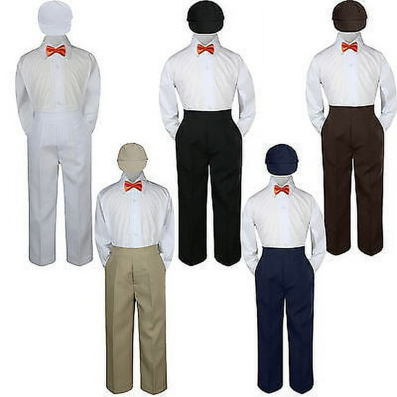 4pc Boy Suit Set Orange Bow Tie  Baby Toddler Kid Formal Hat Pants S-7 Wedding