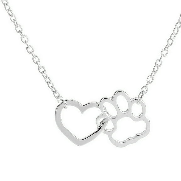Guodhu Dog Cat Puppy Paw Print Necklace for Women Stamped Pet Memorial Pendant Necklace Love Heart Necklace Jewelry Cute Gift