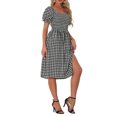 thumbnail image 4 of INSPIRE CHIC Gingham Smocked Dress for Women's Square Neck Side Slit Casual Plaid Dresses L Black, 4 of 6