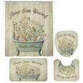 thumbnail image 2 of 4 Pcs Shower Curtain Sets with Non-Slip Rugs, Spring Flower Shower Curtain Vibrant Bathroom Decor Sets (Bath Mat,U Shape and Toilet Lid Cover Mat) and 12 Hooks, 2 of 7