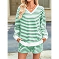 thumbnail image 4 of Women'S Striped Sets 2 Piece Outfits Long Sleeve Sweatshirt and Shorts Set Green XL, 4 of 8