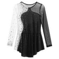 thumbnail image 4 of Yartina Girl's Shiny Rhinestone Mesh Spliced Long Sleeve Figure Ice Skating Dance Ballet Dress Black 6, 4 of 6