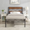 thumbnail image 2 of VECELO Twin Size Metal Platform Bed Frame with Wooden Headboard, Heavy Duty Slat Support, No Box Spring Needed, Black, 2 of 7