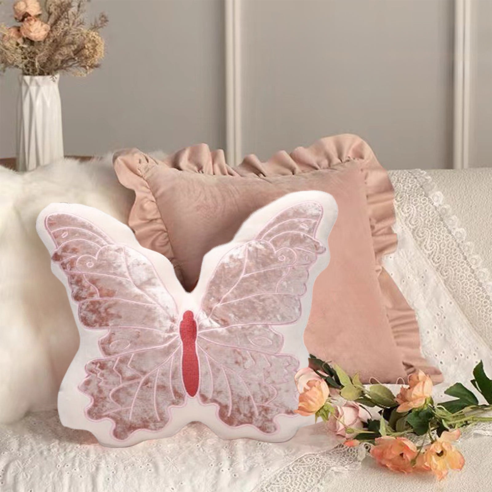 Specollect 5Pcs Lovely Butterfly Shaped Throw Pillow - Soft Stuffed Seat Cushion Pad, Pink Plush Velvet Decorative Animal Pillow for Couch, Living Room, Bed
