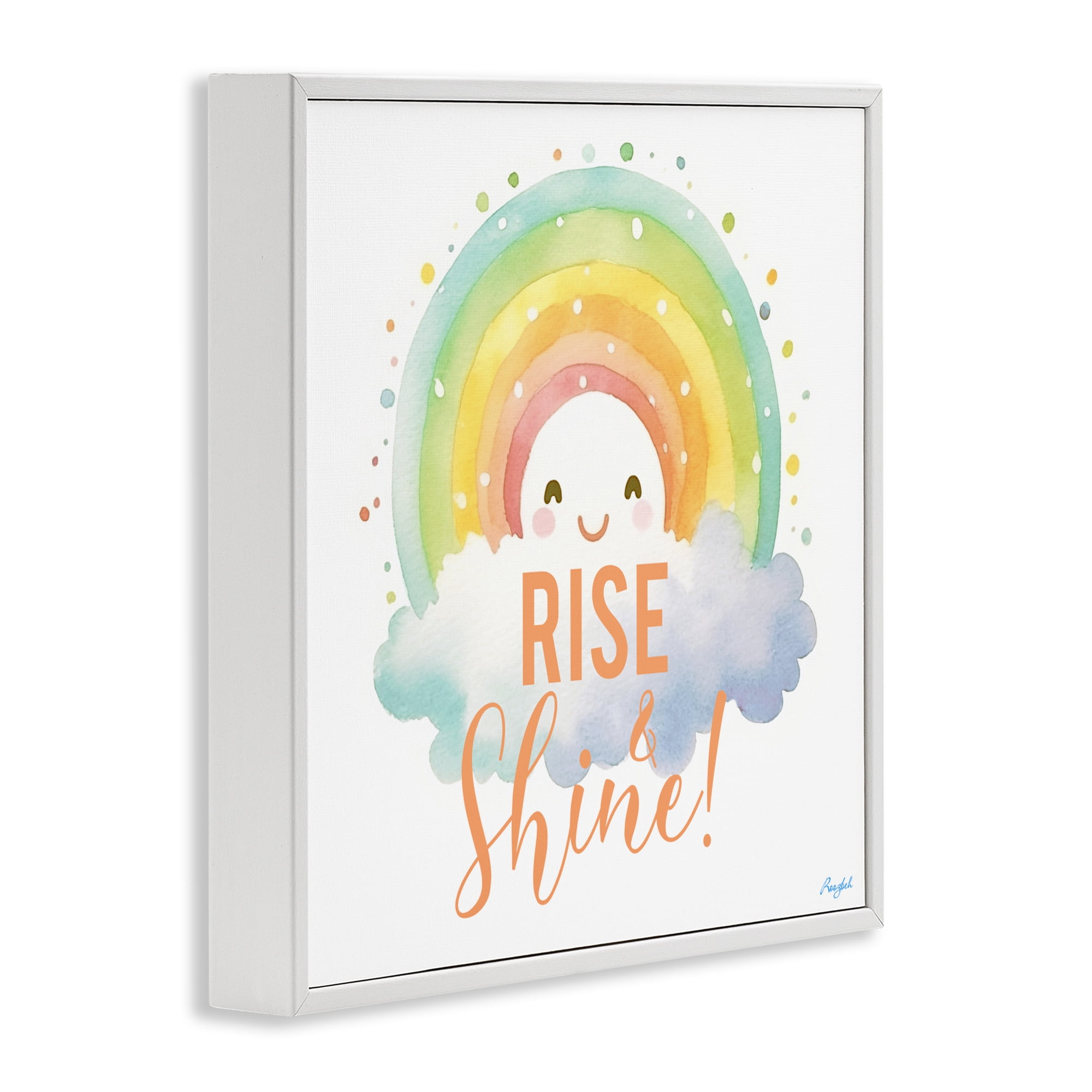 Stupell Industries Rise Shine Happy Rainbow White Framed Giclee Art, design by Roozbeh