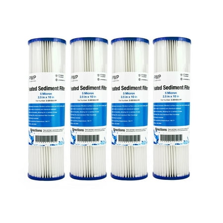 

Pleated Poly Sediment Water Filter Cartridge Standard 2.5x10 5 Micron 4 Pack