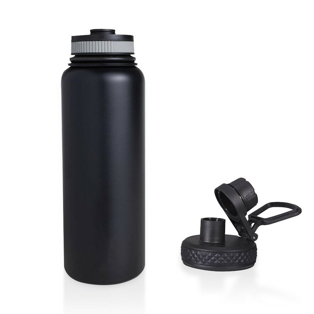 Pure Outdoor by Monoprice Vacuum-Sealed 12 oz. Wide-Mouth Kids' Water Bottle  with Straw Lid, Black 