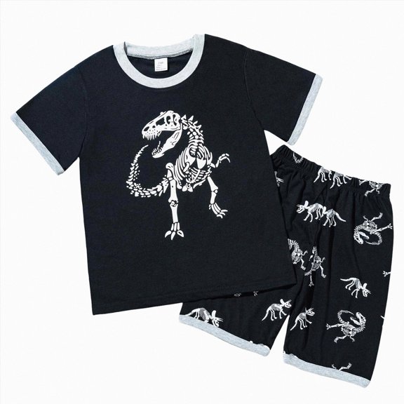 UAYOTSE Printed Short Sleeve Tee Shorts Casual Summer Two Piece Suit for Boys and Girls Daily Kids Wear Size 7-8 Years