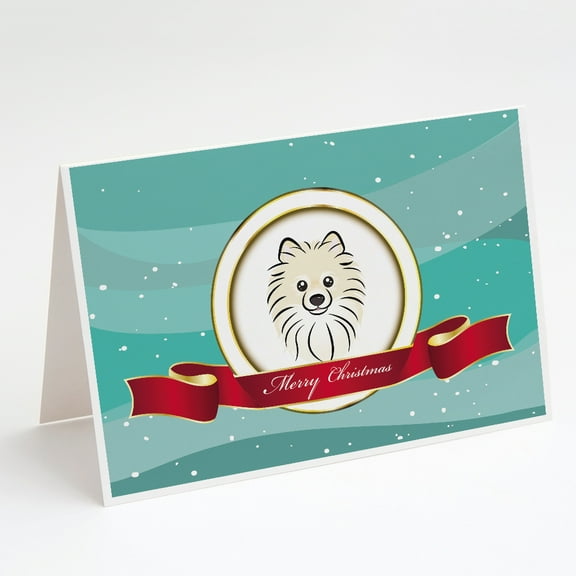 Pomeranian Merry Christmas Greeting Cards and Envelopes Pack of 8