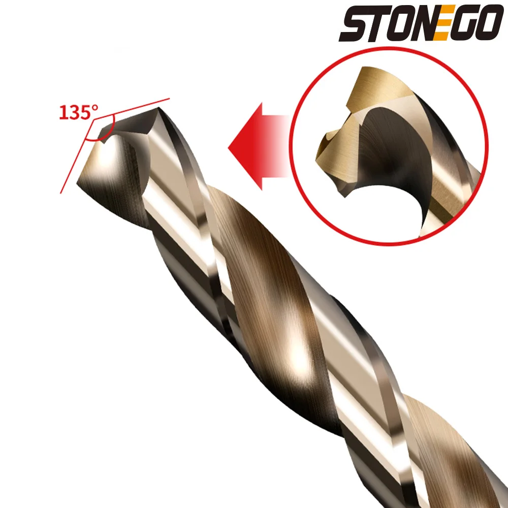 STONEGO 15PCS Cobalt Drill Bits Set - 1.5-10mm M35 HSS Co Steel, Straight Shank Twist Drill Bits for Precision Metal and Woodworking Projects, High Durability and Sharpness