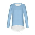 thumbnail image 4 of AINIYS Girls' Solid Color Loose Lace Hem Long Sleeve Crew Neck Top Round Neck Casual Sweatshirt with Lace Hem Solid Color Sweatshirt Autumn Long Sleeve Sweatshirt Blue 4-5Years, 4 of 7