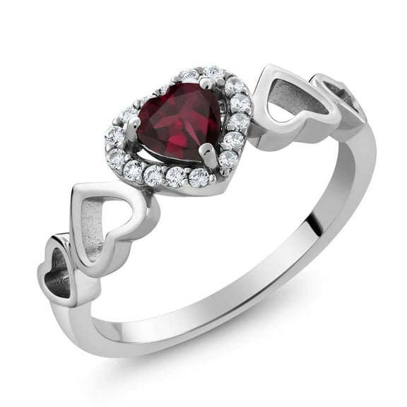 Gem Stone King 0.71 Ct Heart Shape Red Rhodolite Garnet 925 Sterling Silver Ring (Size 5)