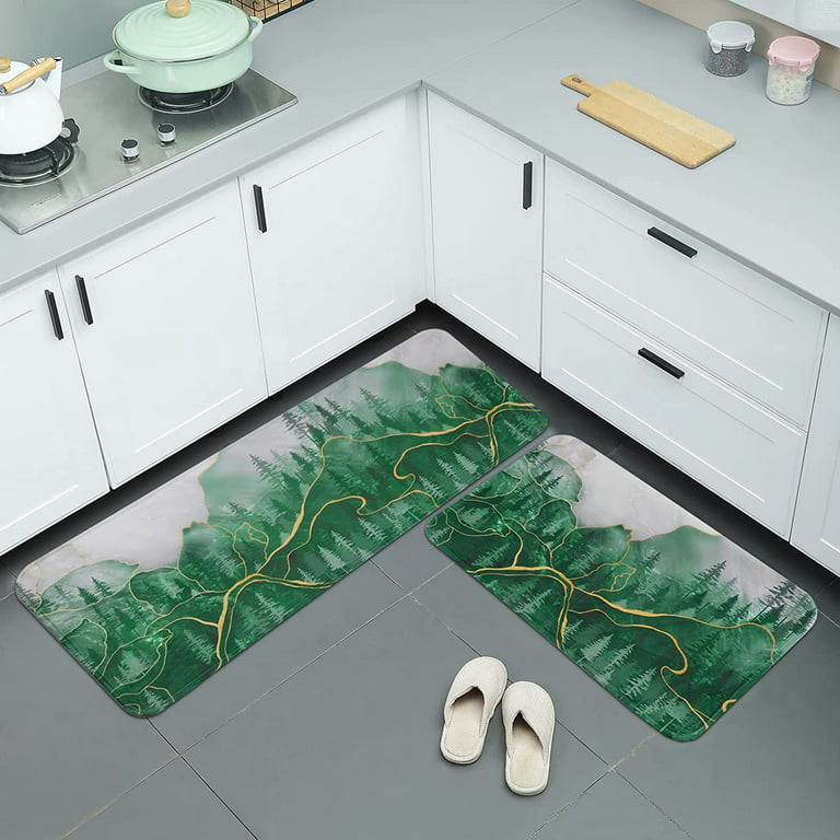 Kitchen Mats for Floor Cushioned Anti Fatigue Mats for Kitchen Floor Green  Kitchen Floor Mat Memory Foam Boho Kitchen Rugs Luxury Gold and Natural  Kitchen Runner Kitchen Rugs Sets of 2