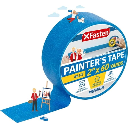 XFasten Blue Painters Tape, 2" x 60 Yards, Multi-Surface, Easy Removal