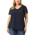 thumbnail image 2 of Women's Plus Size Blouse Pin Dots Round Neck Casual Smocked Bell Short Sleeve Top Royal Blue 1X, 2 of 7