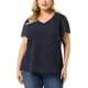 thumbnail image 2 of Women's Plus Size Blouse Pin Dots Round Neck Casual Smocked Bell Short Sleeve Top Royal Blue 3X, 2 of 7