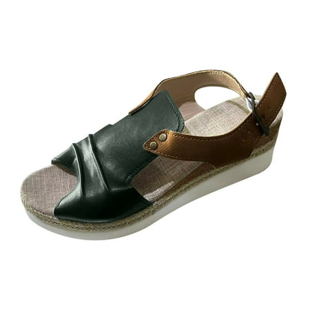 

KIJBLAE Women s Wedges Shoes Clearance Summer Color Wedge Casual Clasp Fish Mouth Beach Roman Sandals Army Green 38 Lady Wedges Shoes Rollback